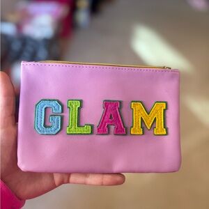 Pink 'GLAM' Embroidered Cosmetic Pouch